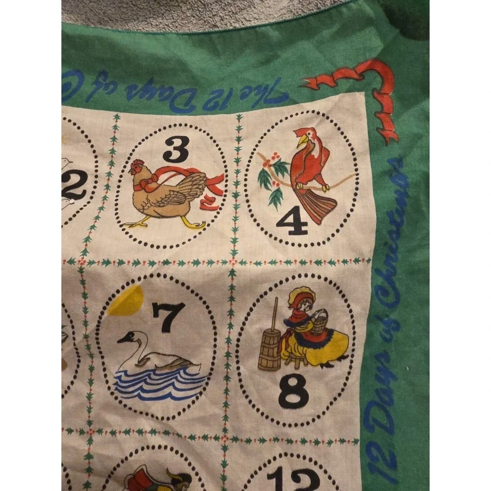 12 Days of Christmas Handkerchief Bandana Table Scarf USA Hank Vintage RN 15187
